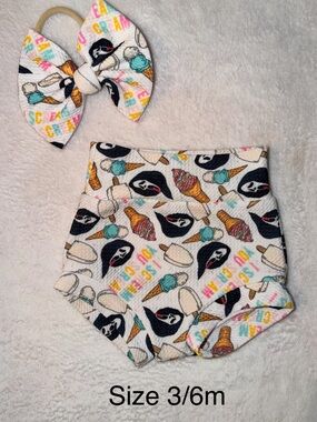 Handmade Ghostface I Scream Print Baby Bloomers & Bow Set